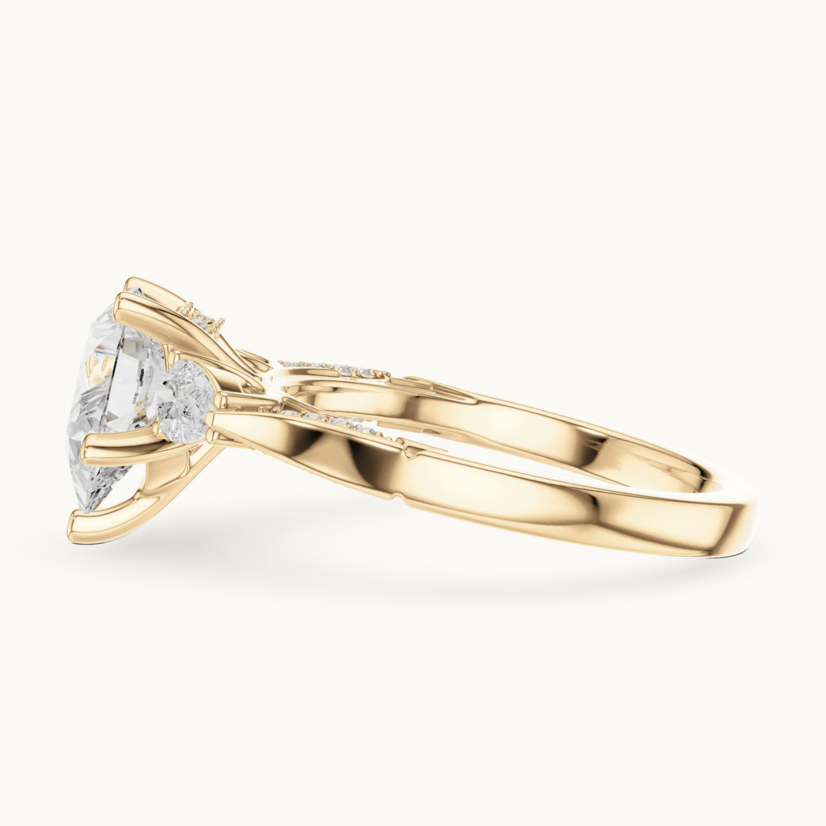 Pear lab-grown diamond three-stone engagement ring with side diamonds in yellow gold, 2.534 CT TW, view 3