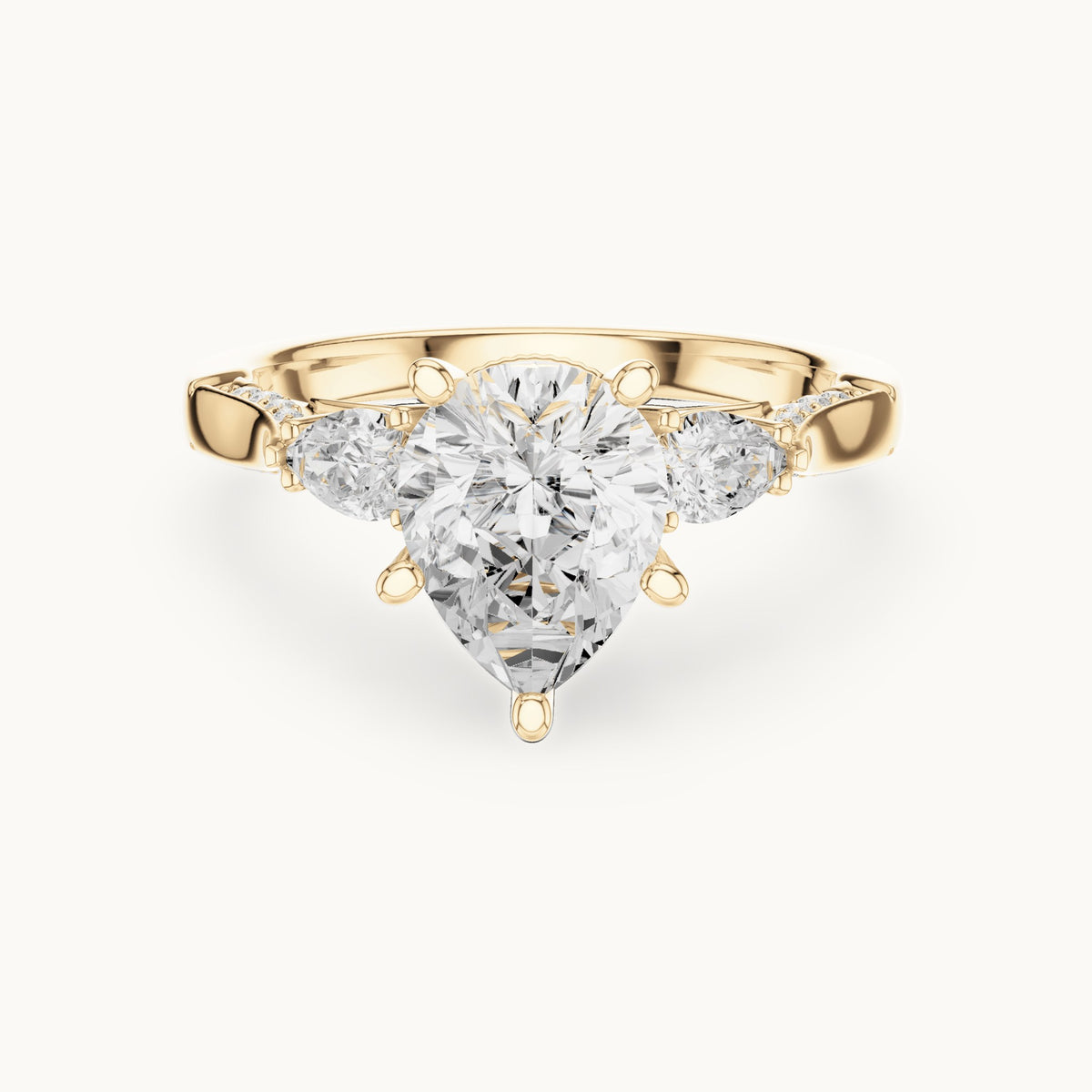 Pear lab-grown diamond three-stone engagement ring with side diamonds in yellow gold, 2.534 CT TW, view 4
