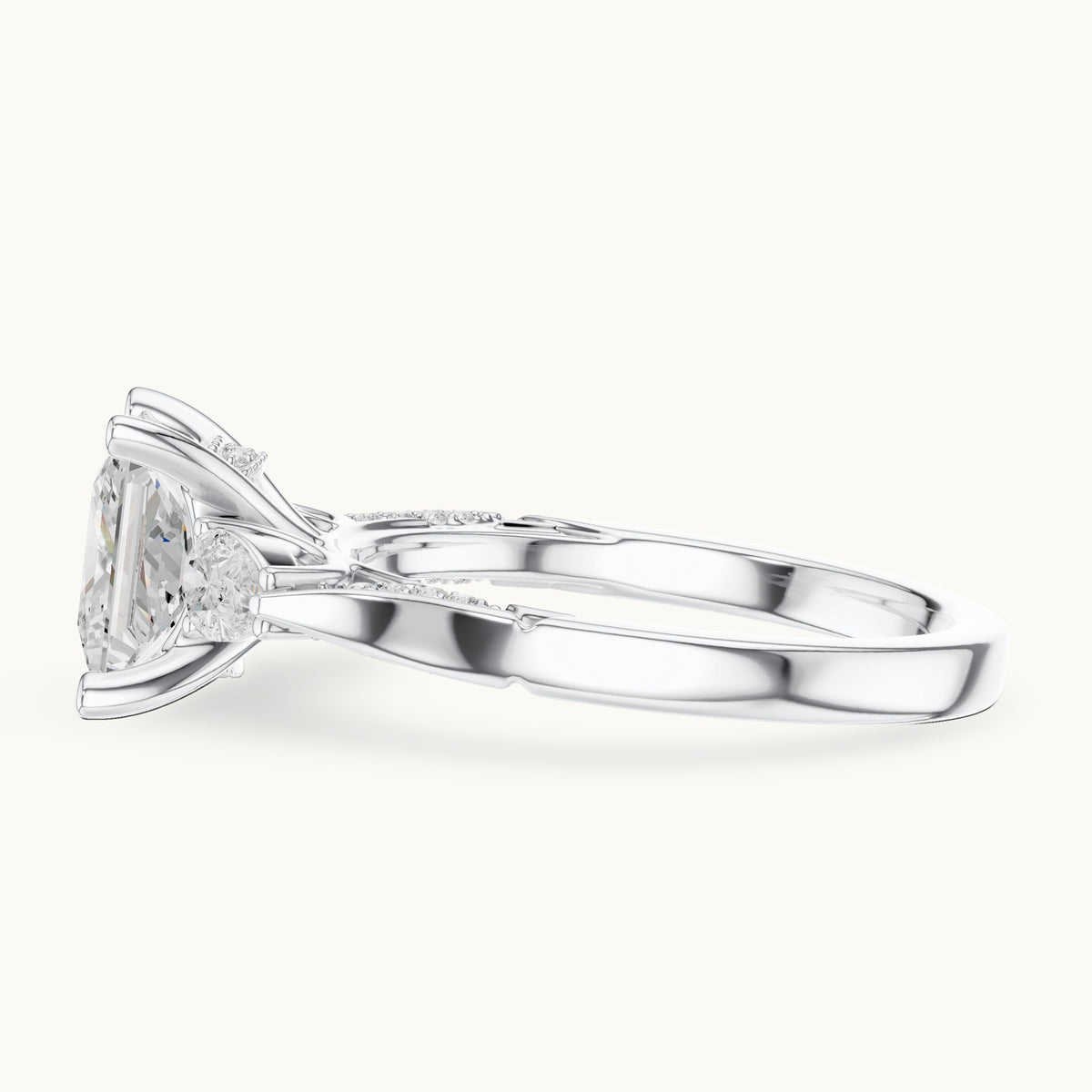 Princess-cut lab-grown diamond three-stone engagement ring with side diamonds in white gold, 2.54 CT TW, view 3