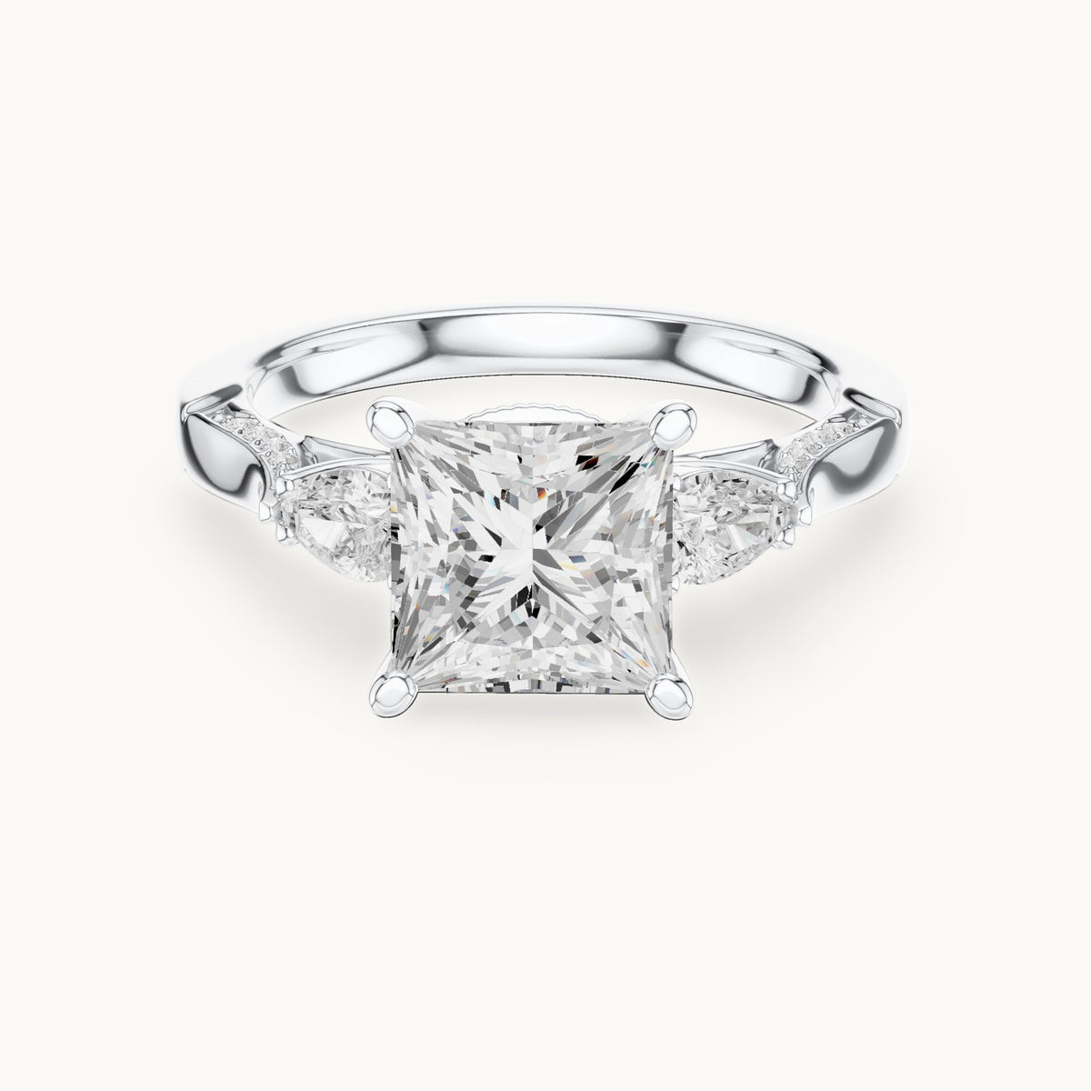 Princess-cut lab-grown diamond three-stone engagement ring with side diamonds in white gold, 2.54 CT TW, view 4