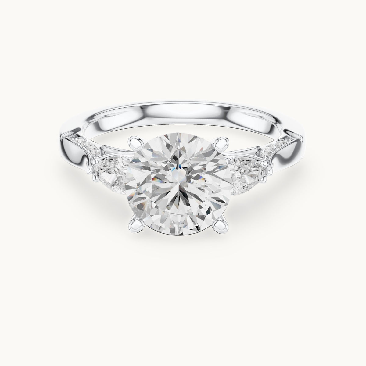 Round lab-grown diamond three-stone engagement ring with side diamonds in white gold, 2.54 CT TW, view 4