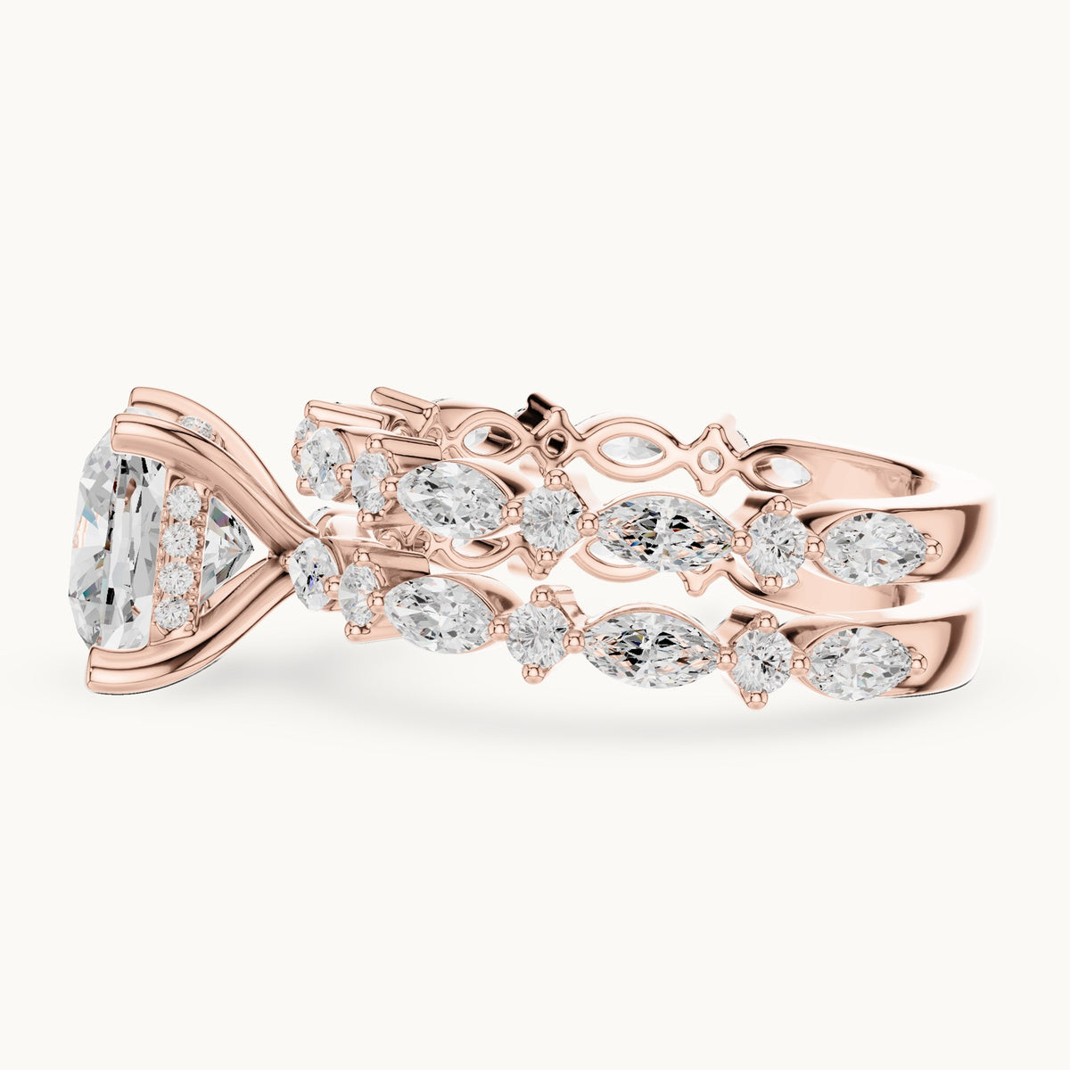 Cushion-cut lab-grown diamond station bridal set in rose gold, 4.97 CT TW, view 3