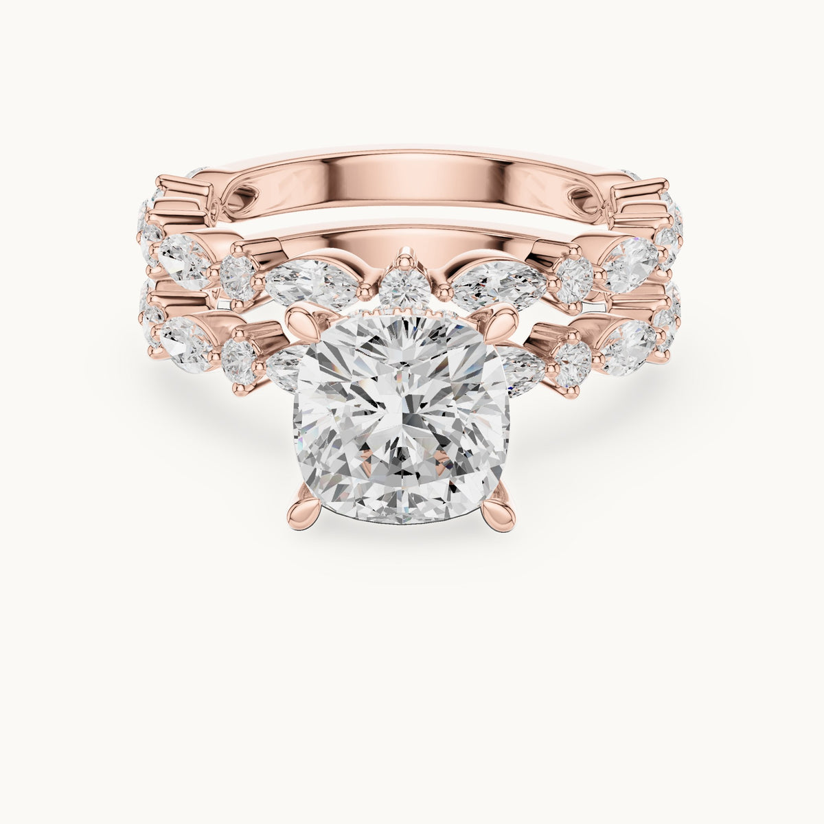 Cushion-cut lab-grown diamond station bridal set in rose gold, 4.97 CT TW, view 4