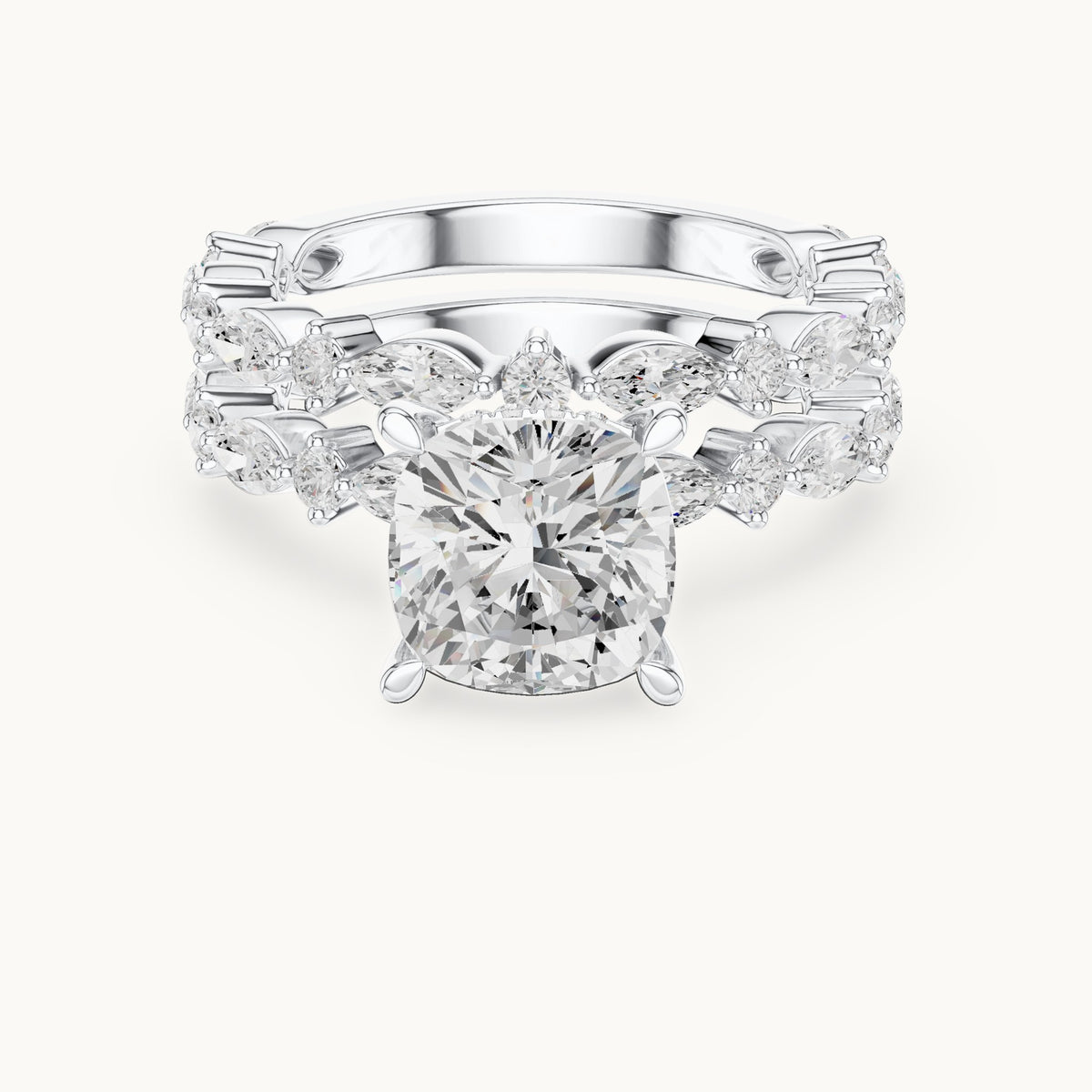 Cushion-cut lab-grown diamond station bridal set in white gold, 4.97 CT TW, view 4