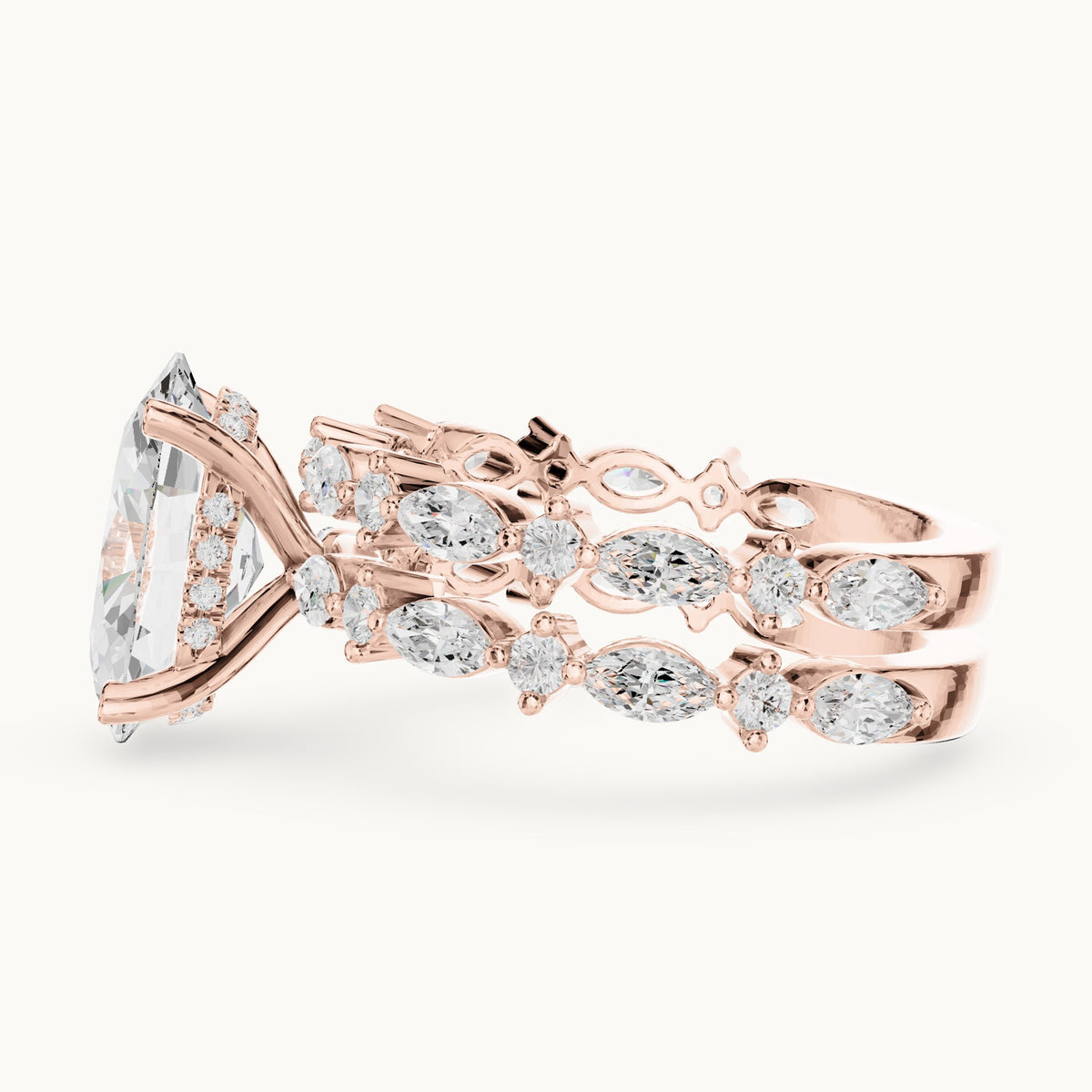 Oval lab-grown diamond station bridal set in rose gold, 4.14 CT TW, view 3