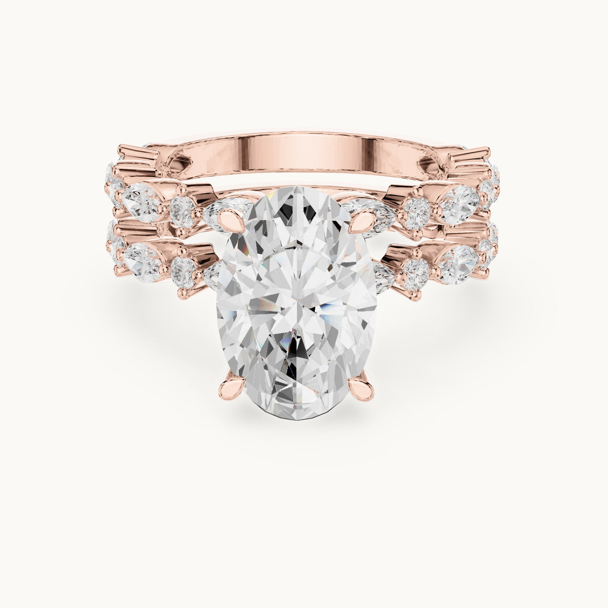 Oval lab-grown diamond station bridal set in rose gold, 4.14 CT TW, view 4