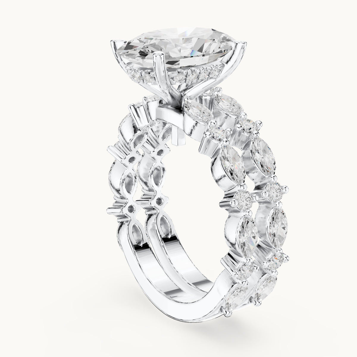 Oval lab-grown diamond station bridal set in white gold, 4.14 CT TW, view 1