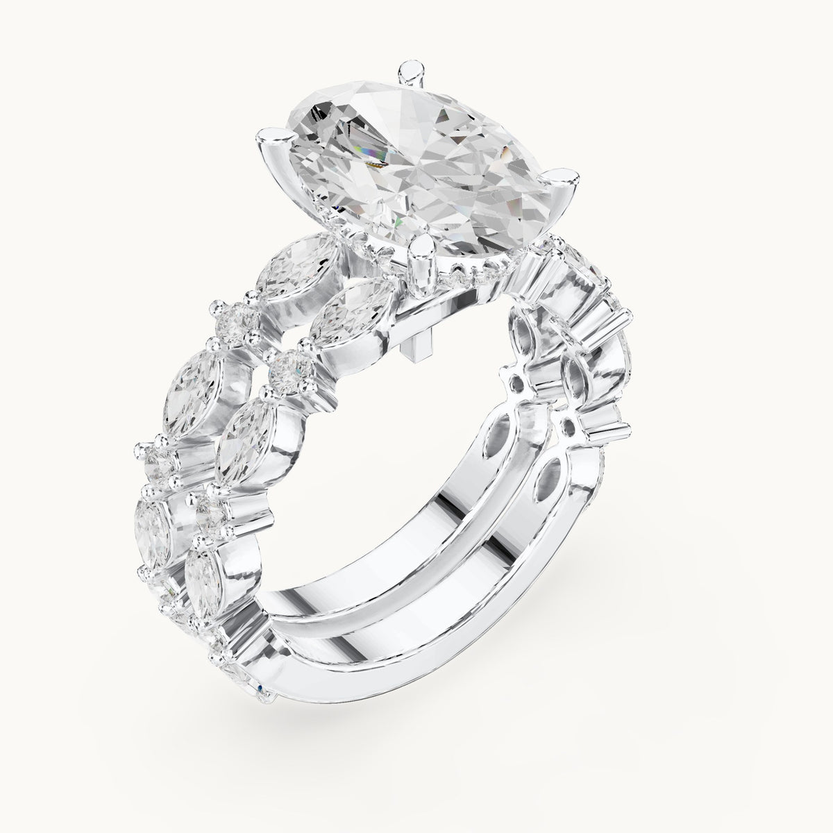 Oval lab-grown diamond station bridal set in white gold, 4.14 CT TW, view 2
