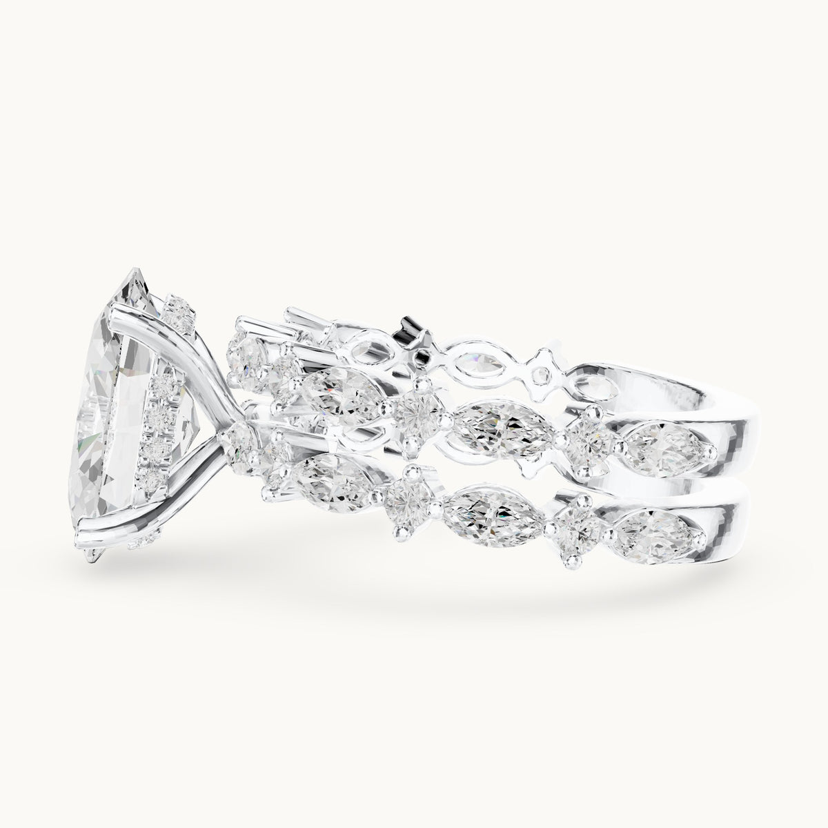 Oval lab-grown diamond station bridal set in white gold, 4.14 CT TW, view 3