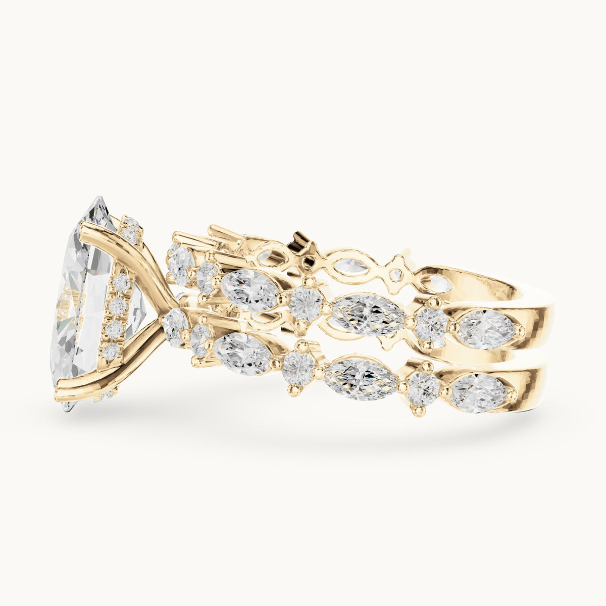 Oval lab-grown diamond station bridal set in yellow gold, 4.14 CT TW, view 3