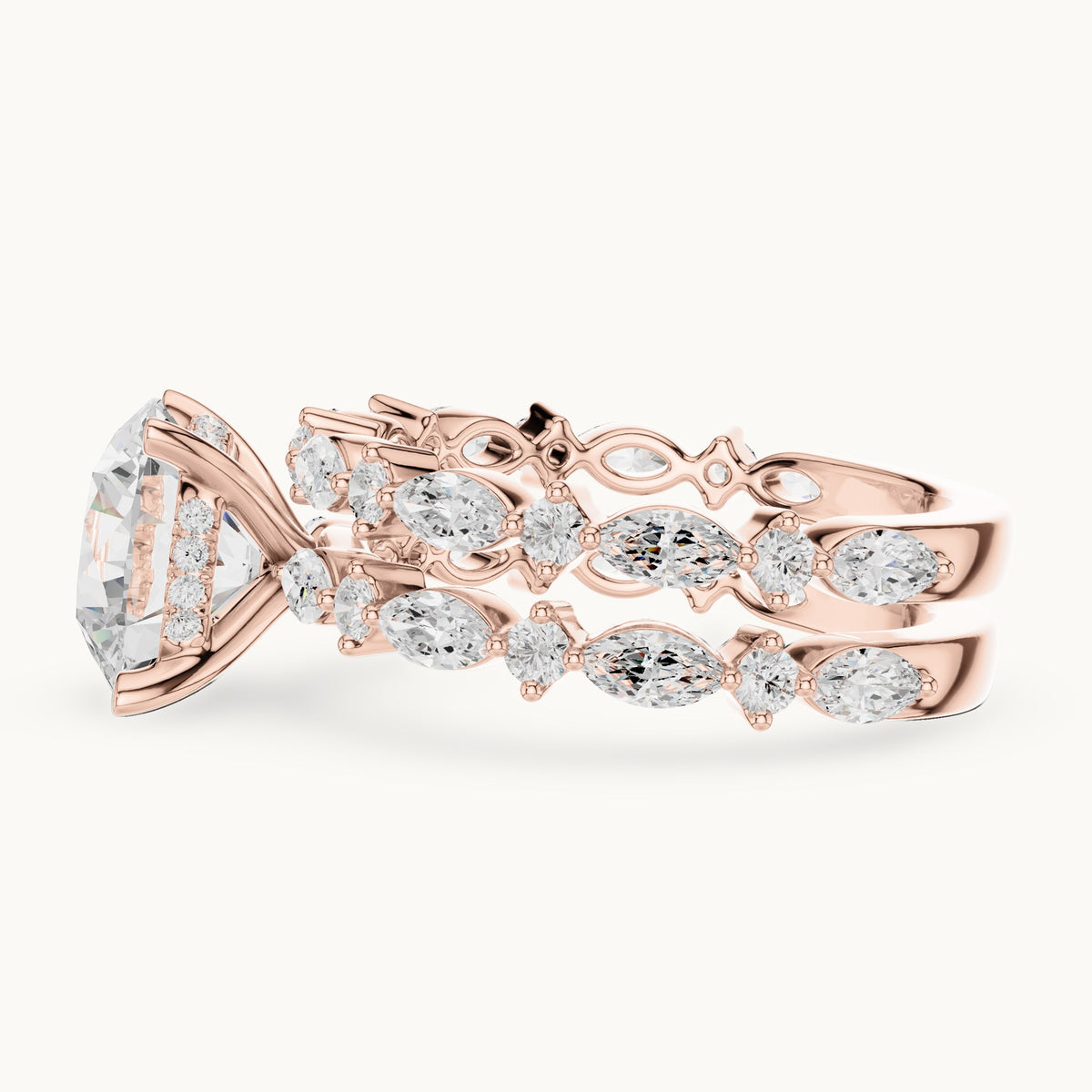 Round lab-grown diamond station bridal set in rose gold, 4.97 CT TW, view 3