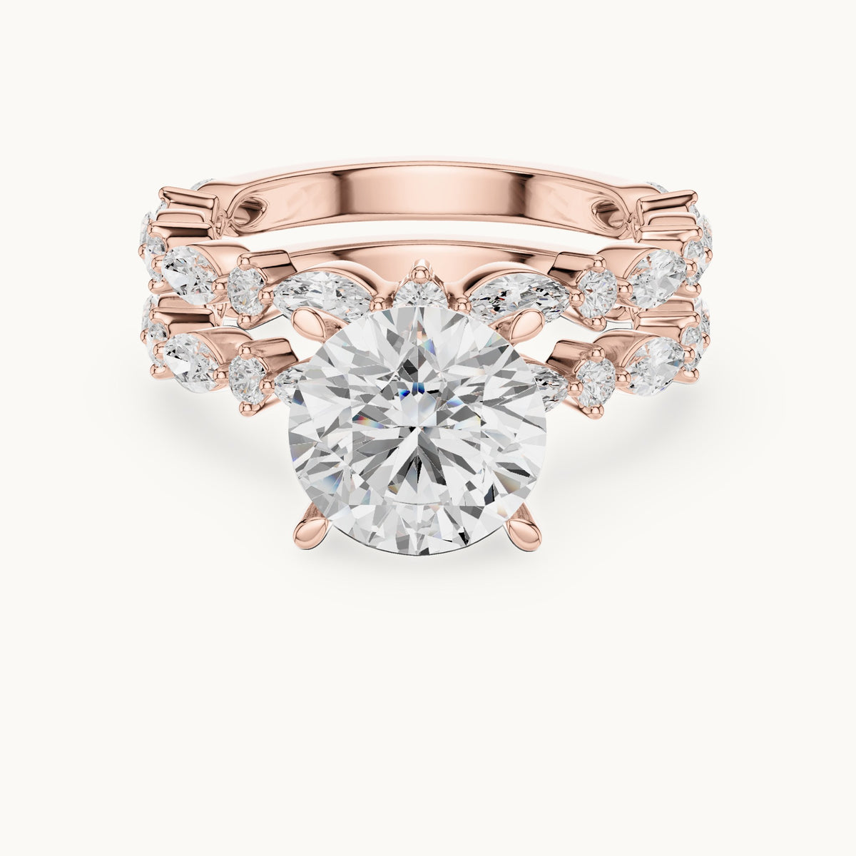Round lab-grown diamond station bridal set in rose gold, 4.97 CT TW, view 4