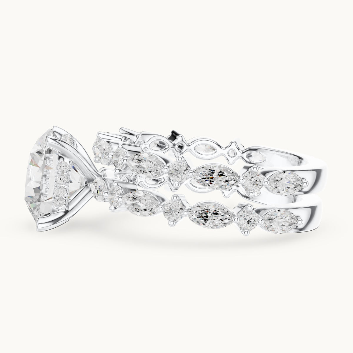 Round lab-grown diamond station bridal set in white gold, 4.97 CT TW, view 3