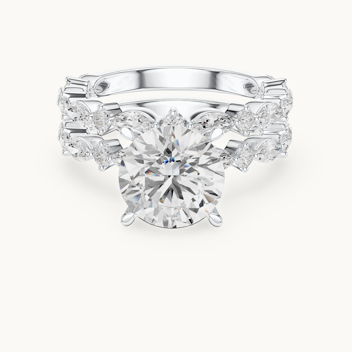 Round lab-grown diamond station bridal set in white gold, 4.97 CT TW, view 4