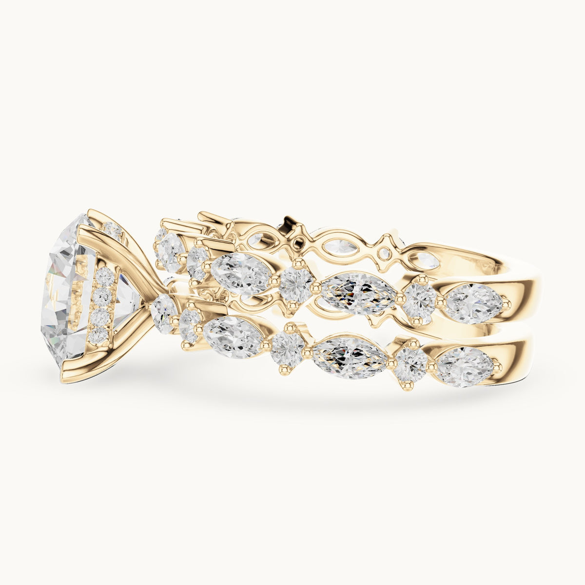 Round lab-grown diamond station bridal set in yellow gold, 4.97 CT TW, view 3