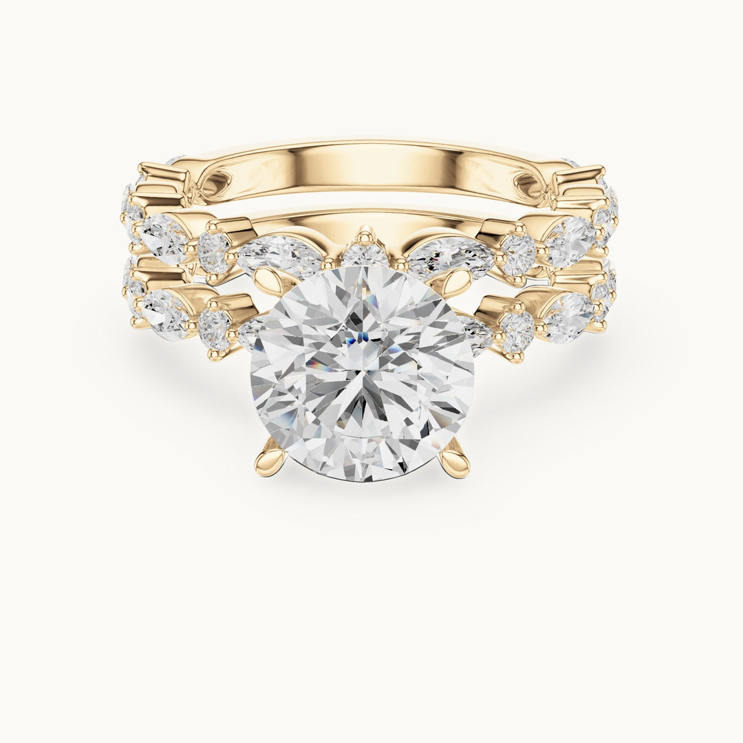 Round lab-grown diamond station bridal set in yellow gold, 4.97 CT TW, view 4