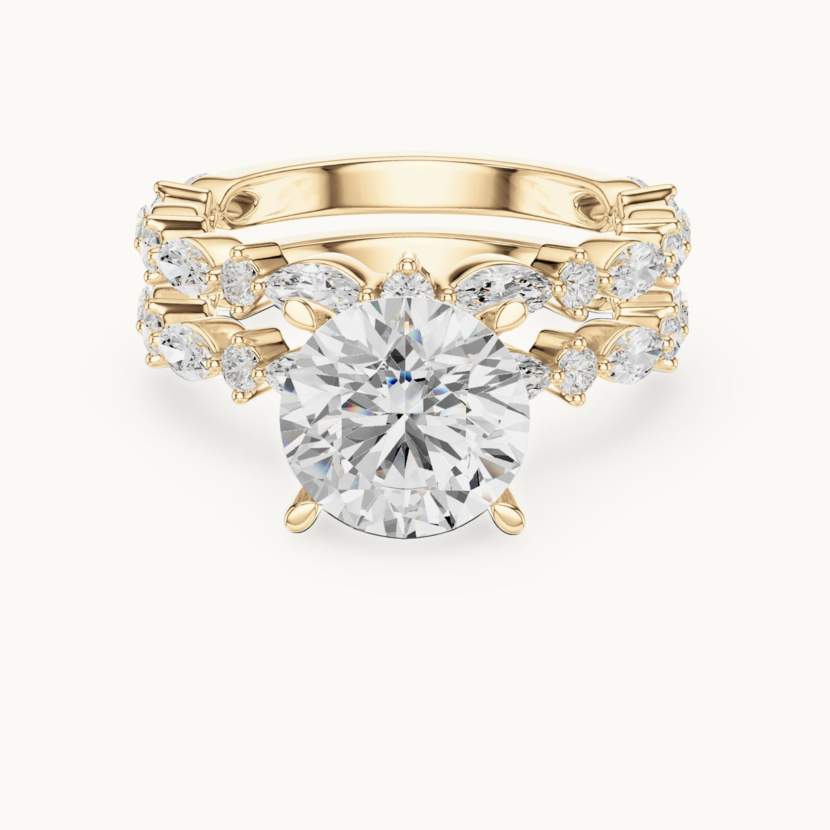 Round lab-grown diamond station bridal set in yellow gold, 4.97 CT TW, view 4