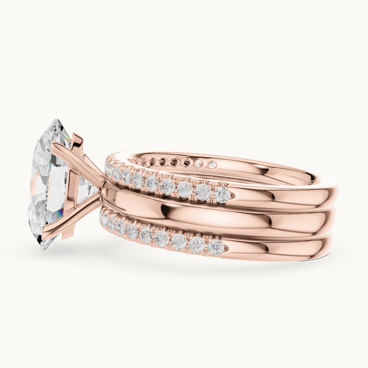 Oval lab-grown diamond three-piece pavé bridal set in rose gold, 3.50 CT TW, view 3