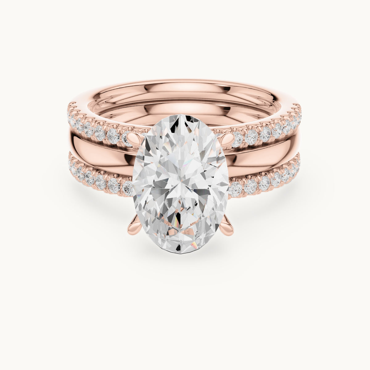 Oval lab-grown diamond three-piece pavé bridal set in rose gold, 3.50 CT TW, view 4