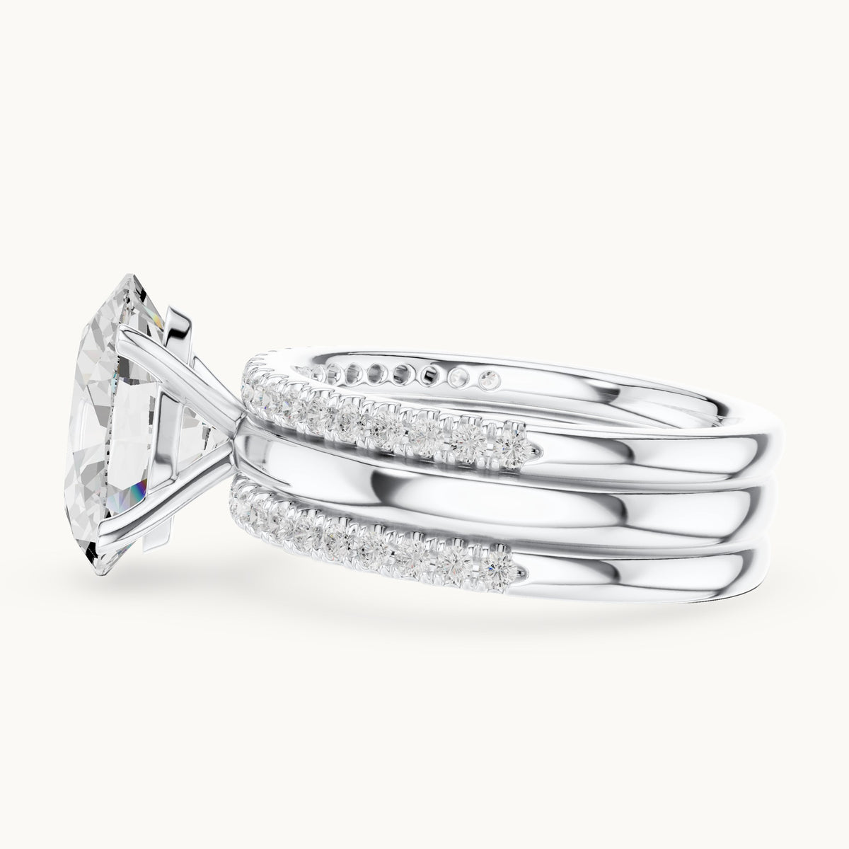 Oval lab-grown diamond three-piece pavé bridal set in white gold, 3.50 CT TW, view 3