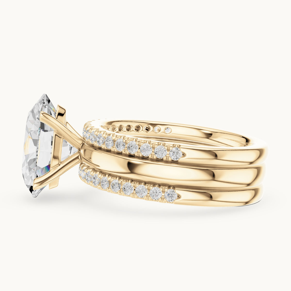 Oval lab-grown diamond three-piece pavé bridal set in yellow gold, 3.50 CT TW, view 3