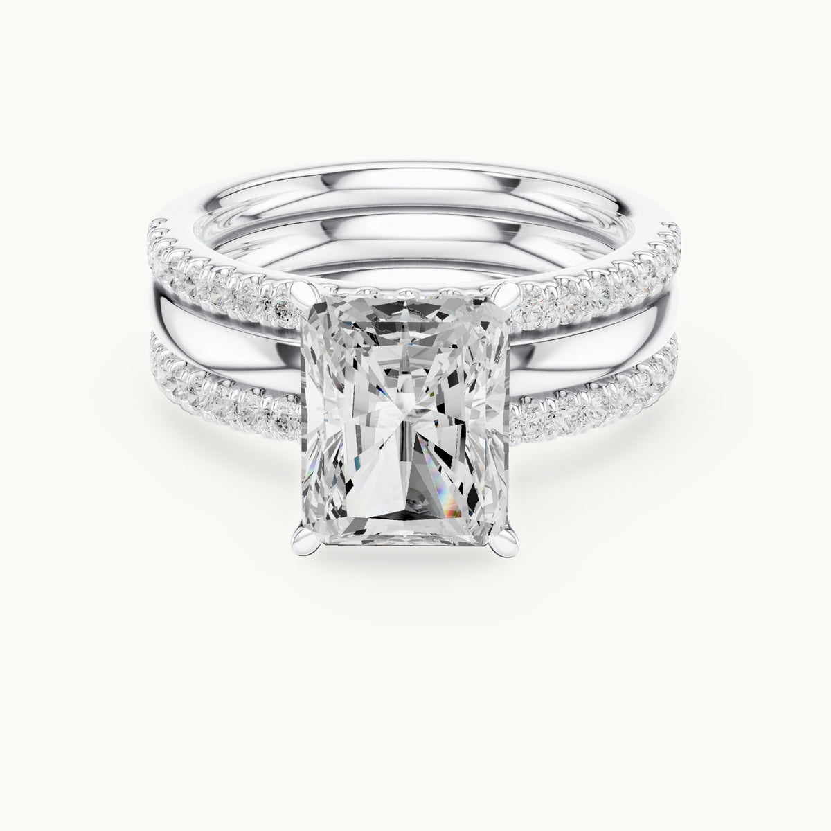 Radiant-cut lab-grown diamond three-piece pavé bridal set in white gold, 3.50 CT TW, view 4