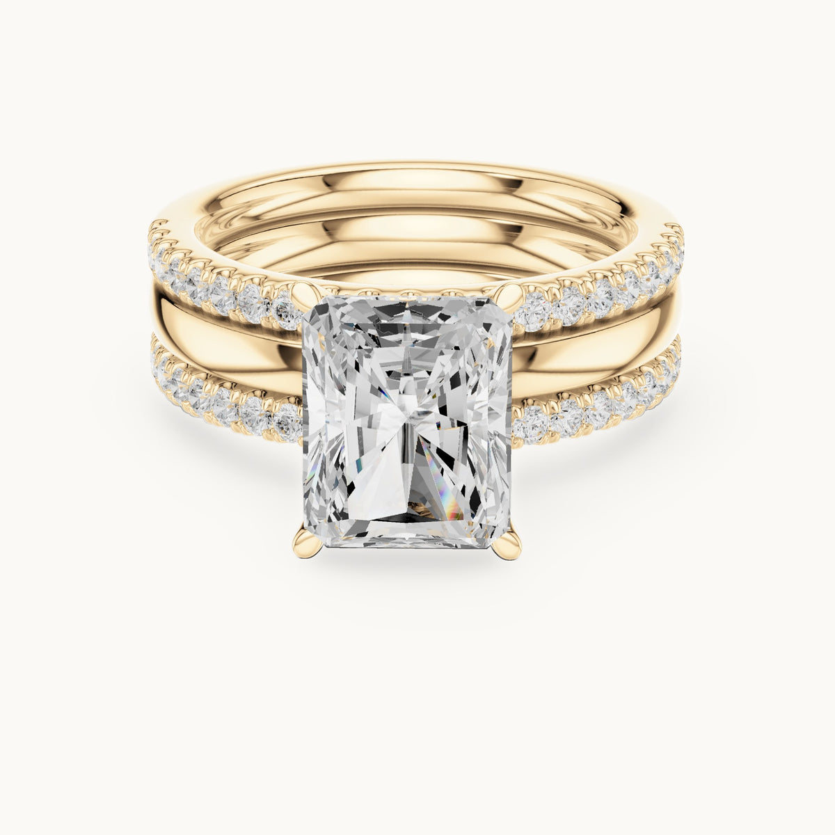 Radiant-cut lab-grown diamond three-piece pavé bridal set in yellow gold, 3.50 CT TW, view 4
