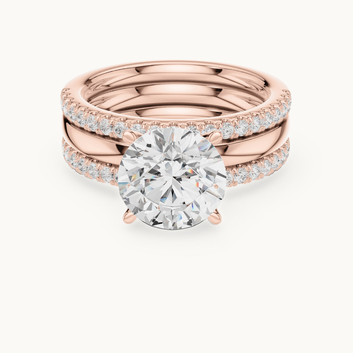 Round lab-grown diamond three-piece pavé bridal set in rose gold, 3.50 CT TW, view 4