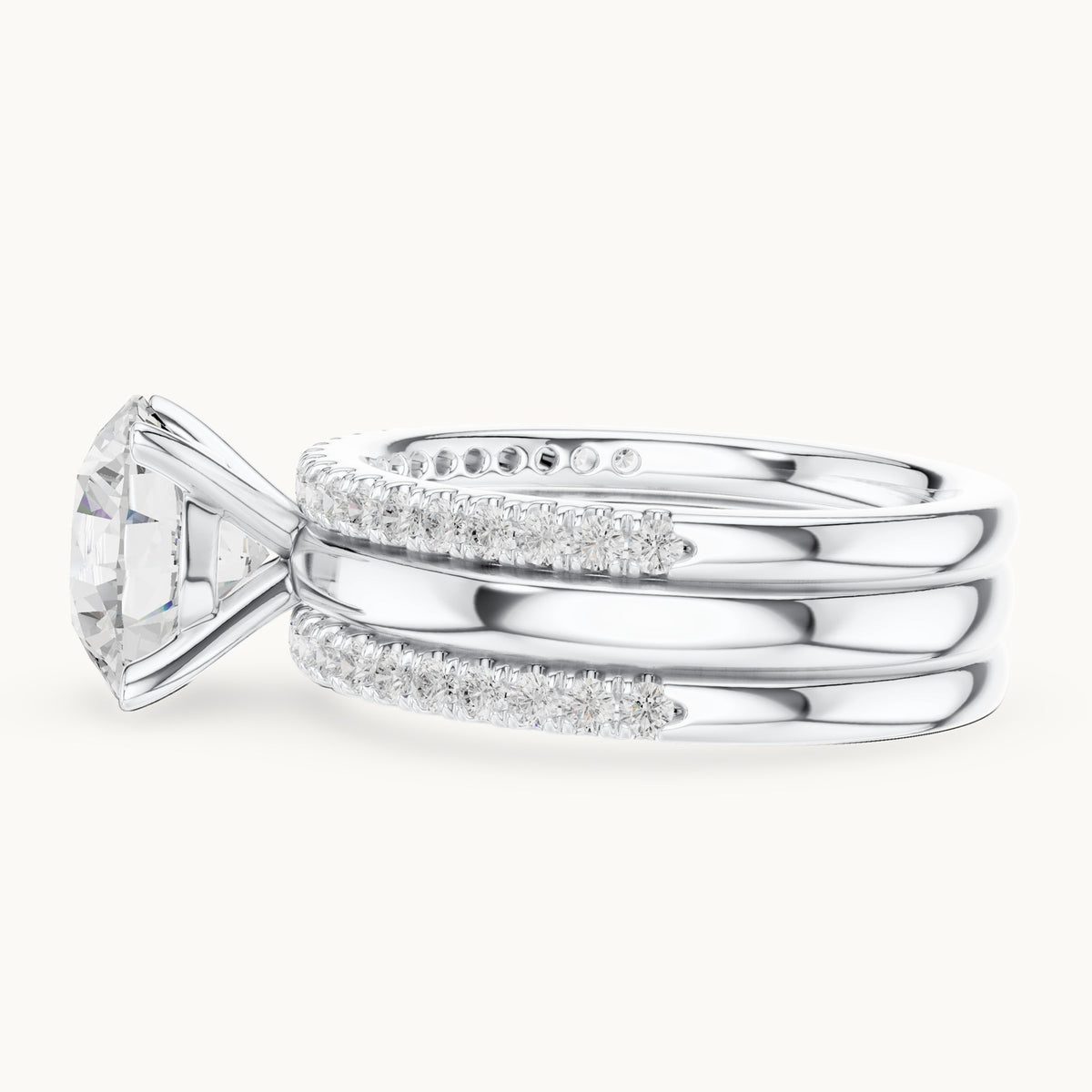 Round lab-grown diamond three-piece pavé bridal set in white gold, 3.50 CT TW, view 3
