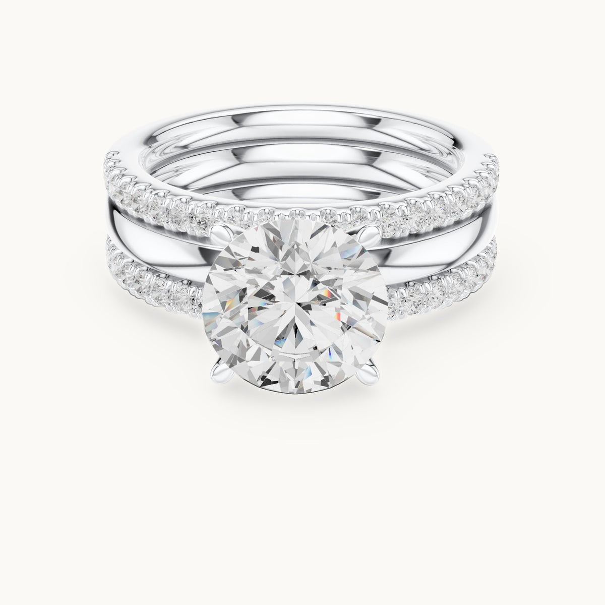 Round lab-grown diamond three-piece pavé bridal set in white gold, 3.50 CT TW, view 4