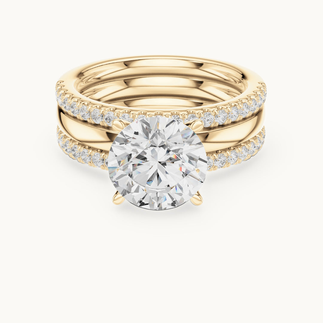 Round lab-grown diamond three-piece pavé bridal set in yellow gold, 3.50 CT TW, view 4