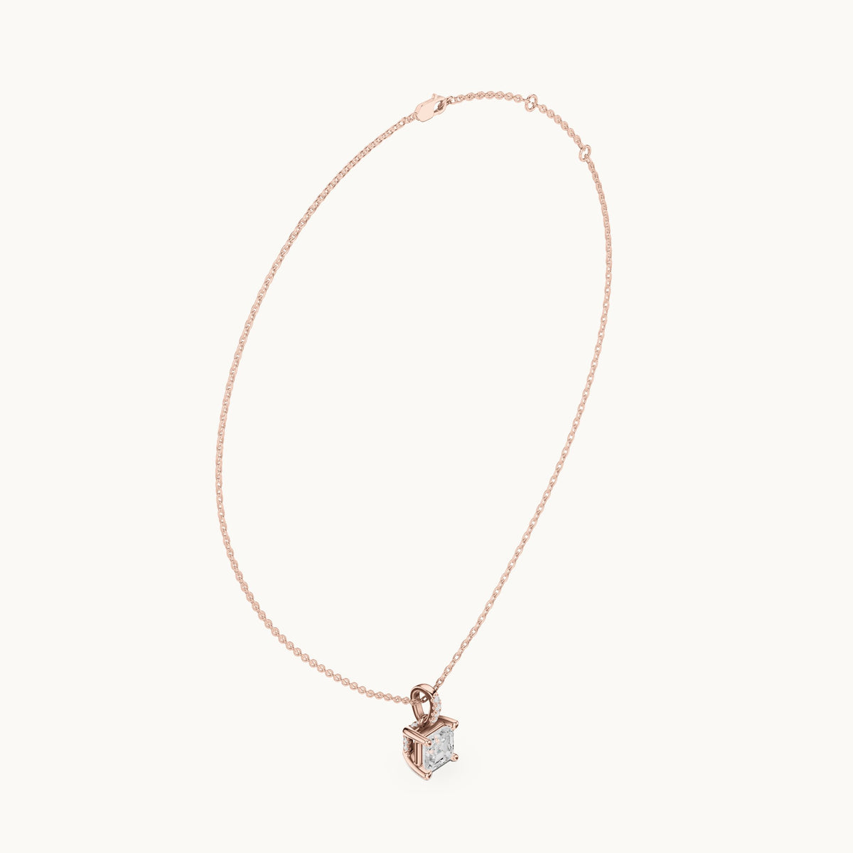 Asscher-cut lab-grown diamond pavé bail solitaire pendant in rose gold, 1.61 CT TW, view 1