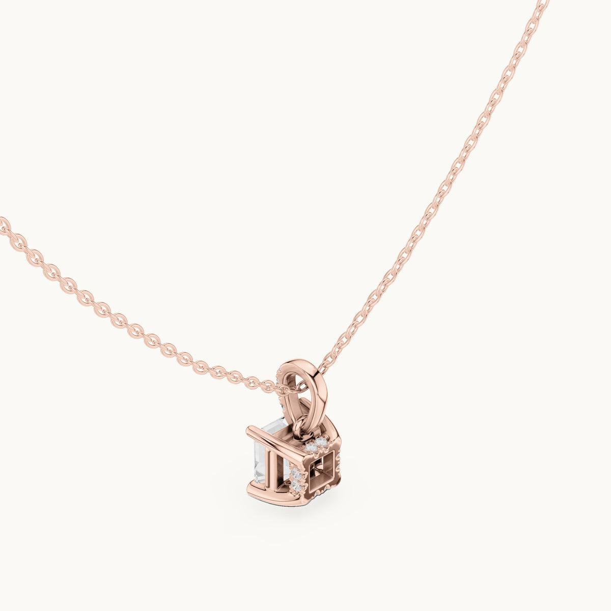 Asscher-cut lab-grown diamond pavé bail solitaire pendant in rose gold, 1.61 CT TW, view 2
