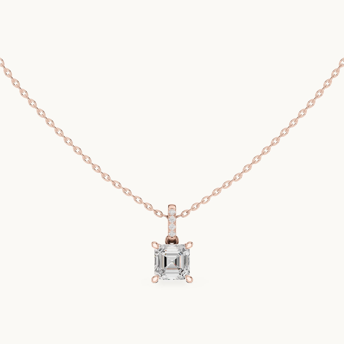 Asscher-cut lab-grown diamond pavé bail solitaire pendant in rose gold, 1.61 CT TW, view 4