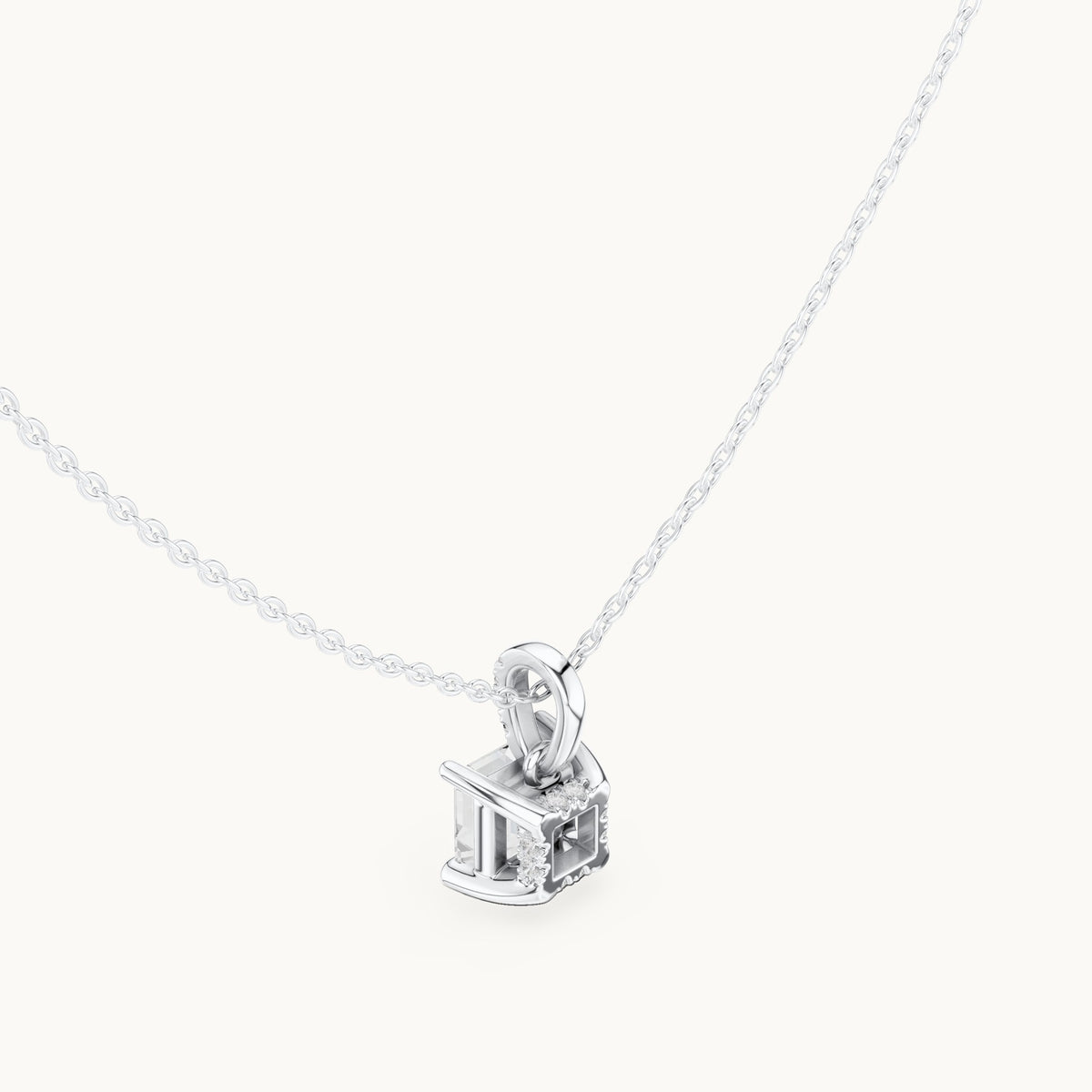Asscher-cut lab-grown diamond pavé bail solitaire pendant in white gold, 1.61 CT TW, view 2