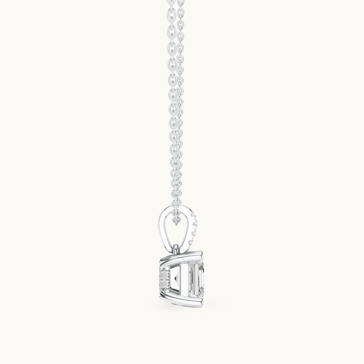 Asscher-cut lab-grown diamond pavé bail solitaire pendant in white gold, 1.61 CT TW, view 3