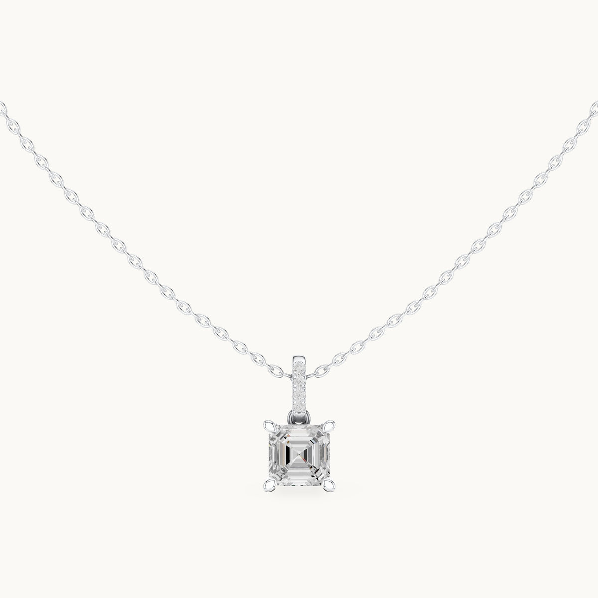 Asscher-cut lab-grown diamond pavé bail solitaire pendant in white gold, 1.61 CT TW, view 4