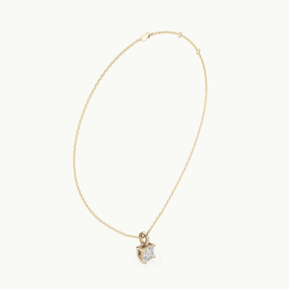 Asscher-cut lab-grown diamond pavé bail solitaire pendant in yellow gold, 1.61 CT TW, view 1