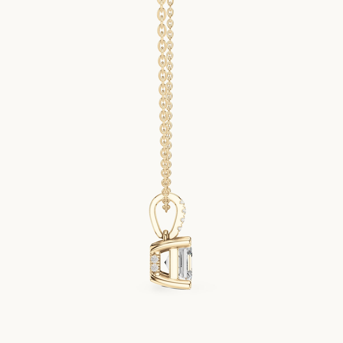Asscher-cut lab-grown diamond pavé bail solitaire pendant in yellow gold, 1.61 CT TW, view 3