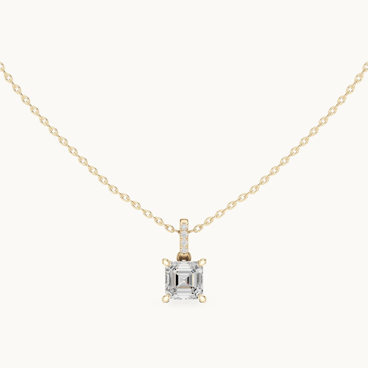 Asscher-cut lab-grown diamond pavé bail solitaire pendant in yellow gold, 1.61 CT TW, view 4