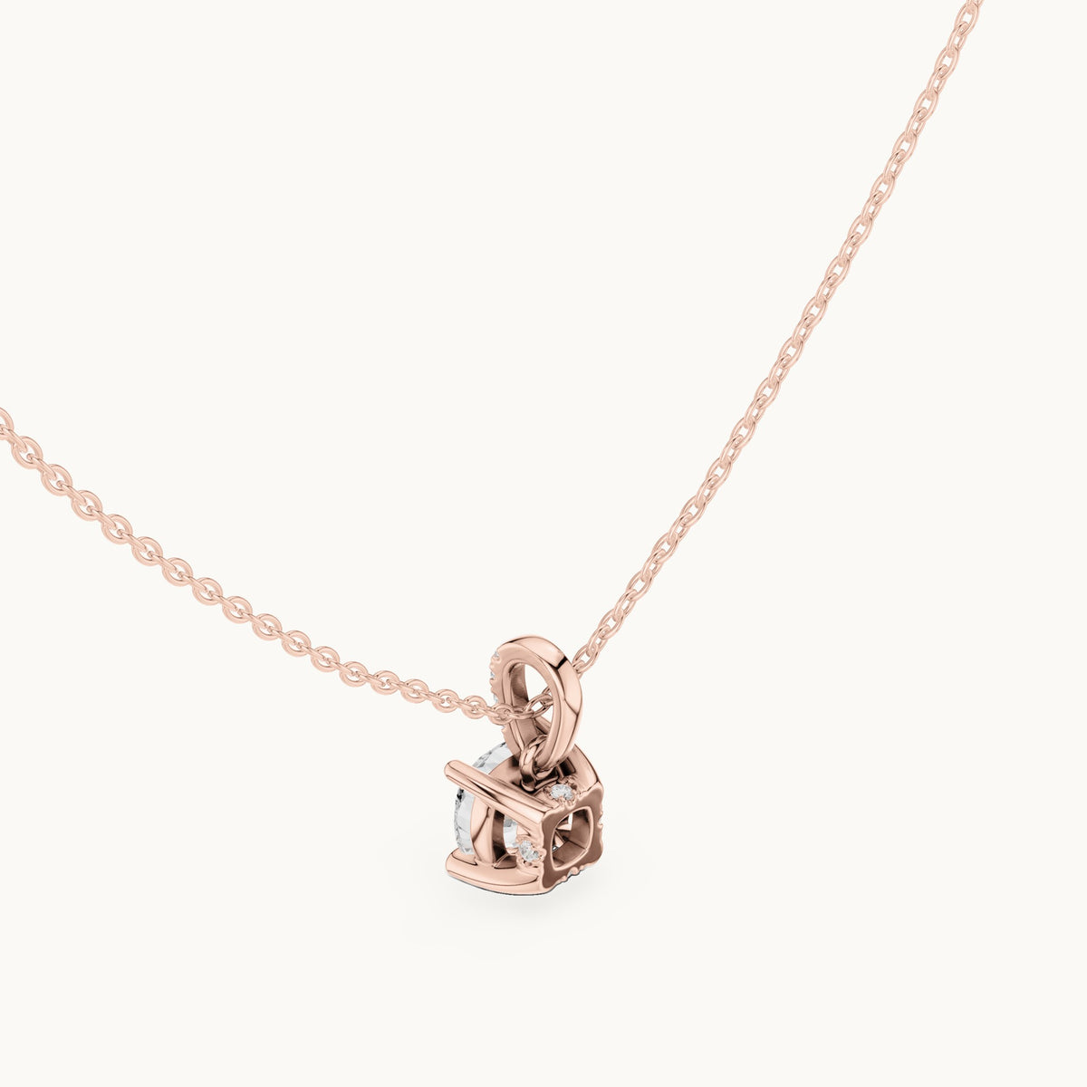 Cushion-cut lab-grown diamond pavé bail solitaire pendant in rose gold, 1.58 CT TW, view 2