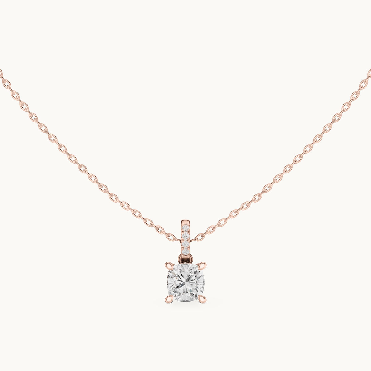 Cushion-cut lab-grown diamond pavé bail solitaire pendant in rose gold, 1.58 CT TW, view 4
