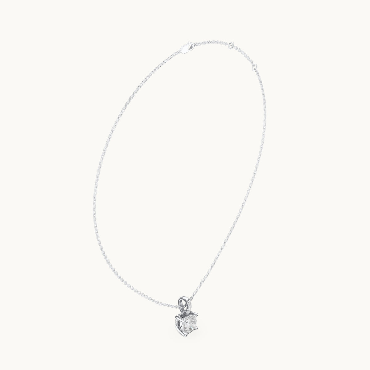 Cushion-cut lab-grown diamond pavé bail solitaire pendant in white gold, 1.58 CT TW, view 1