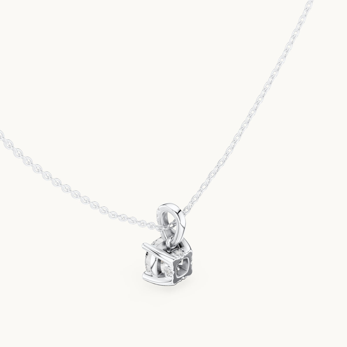 Cushion-cut lab-grown diamond pavé bail solitaire pendant in white gold, 1.58 CT TW, view 2