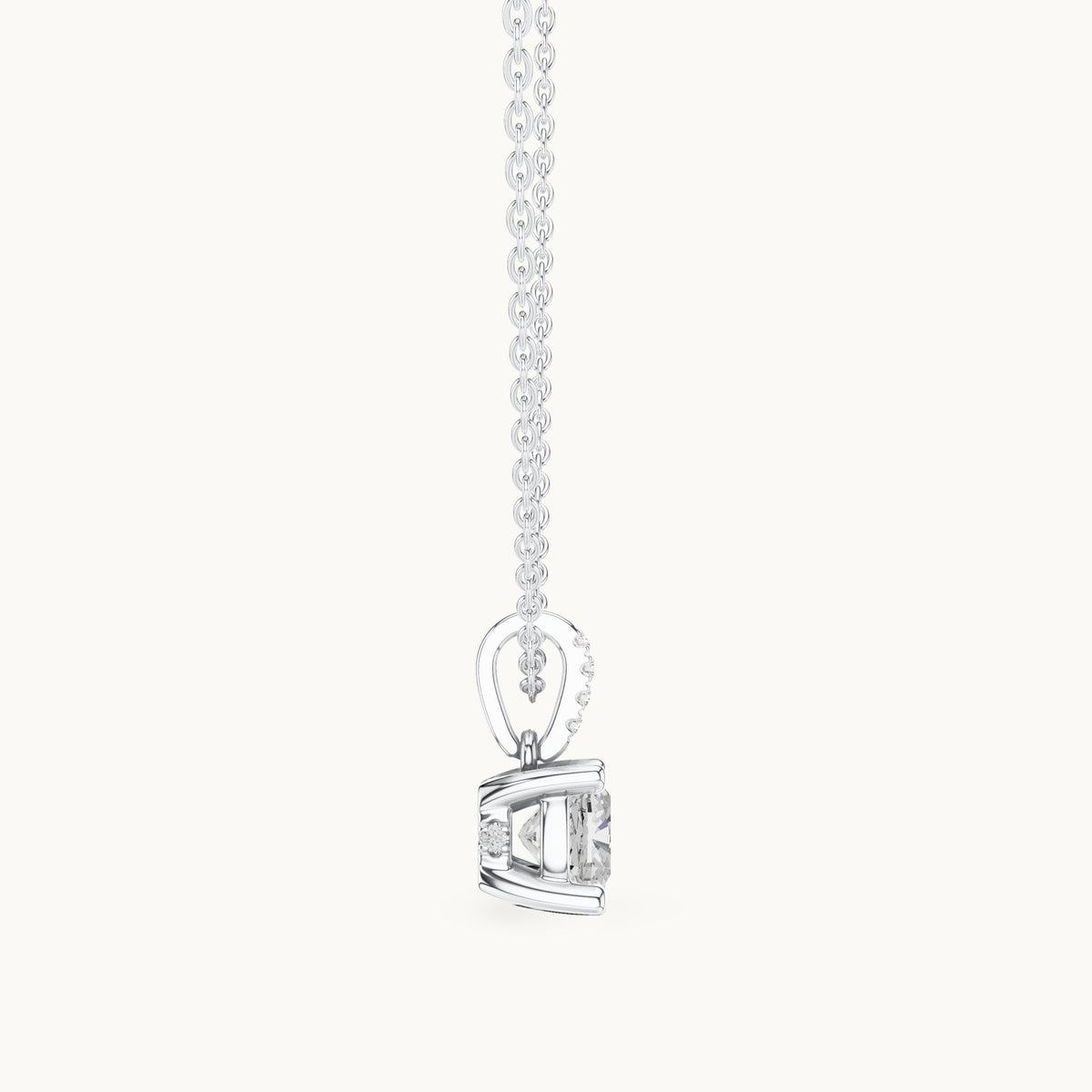 Cushion-cut lab-grown diamond pavé bail solitaire pendant in white gold, 1.58 CT TW, view 3