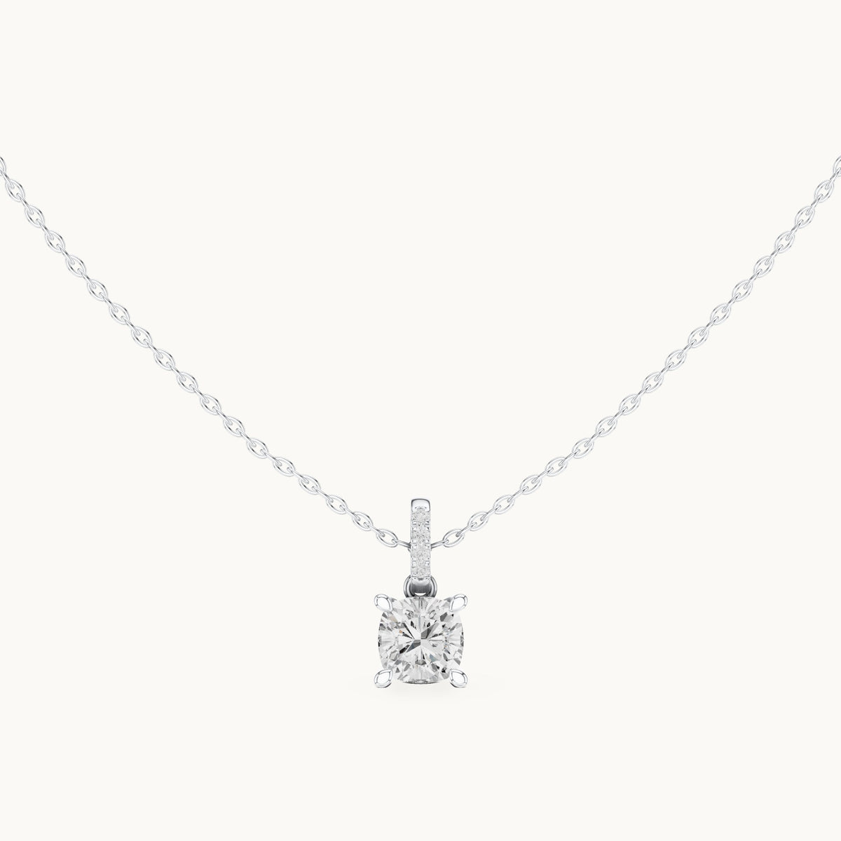 Cushion-cut lab-grown diamond pavé bail solitaire pendant in white gold, 1.58 CT TW, view 4