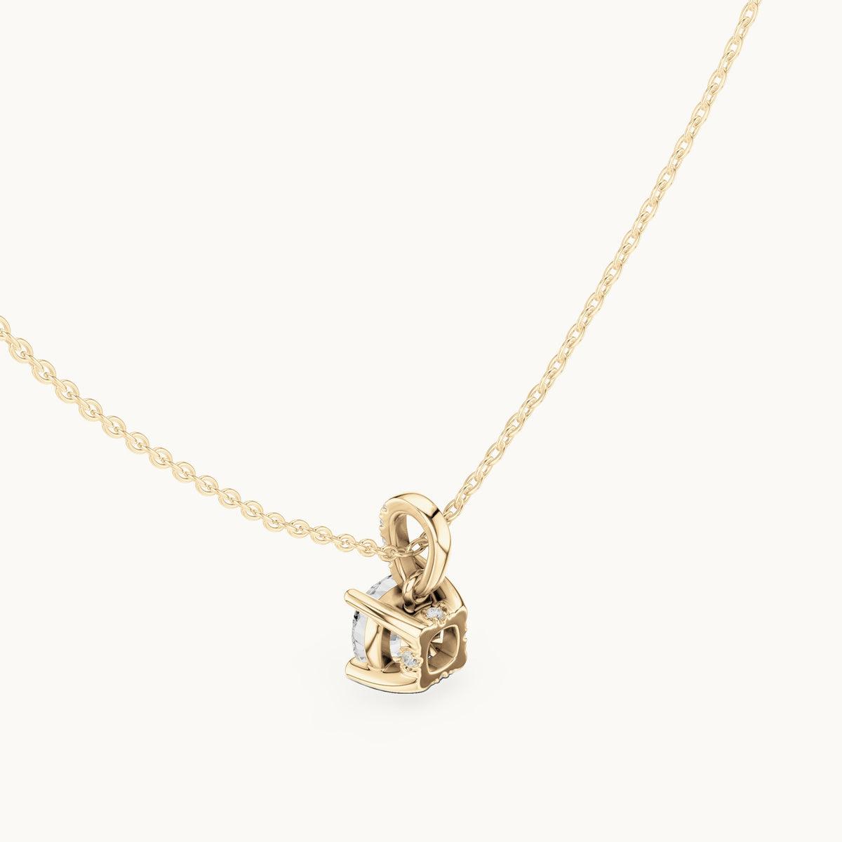 Cushion-cut lab-grown diamond pavé bail solitaire pendant in yellow gold, 1.58 CT TW, view 2