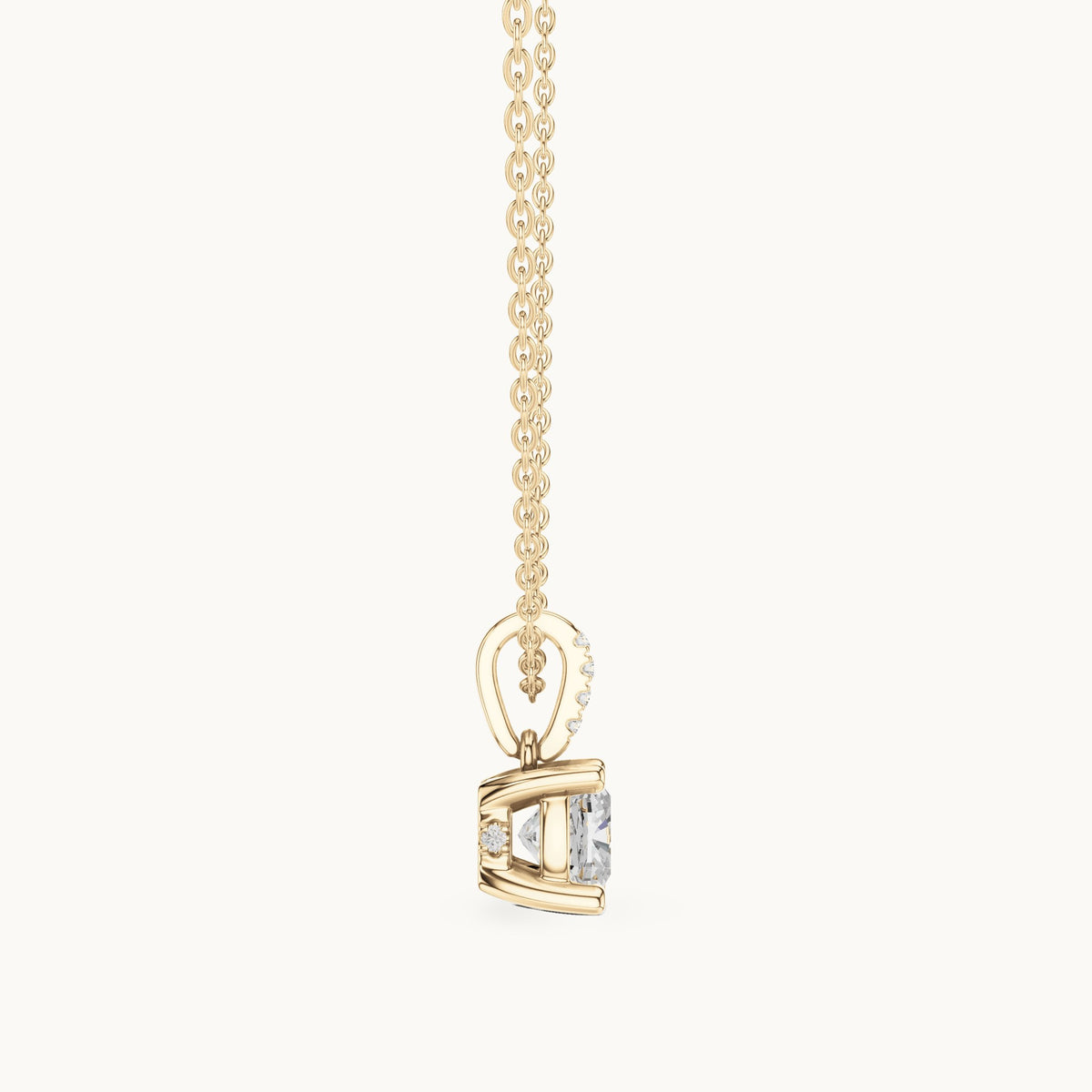Cushion-cut lab-grown diamond pavé bail solitaire pendant in yellow gold, 1.58 CT TW, view 3