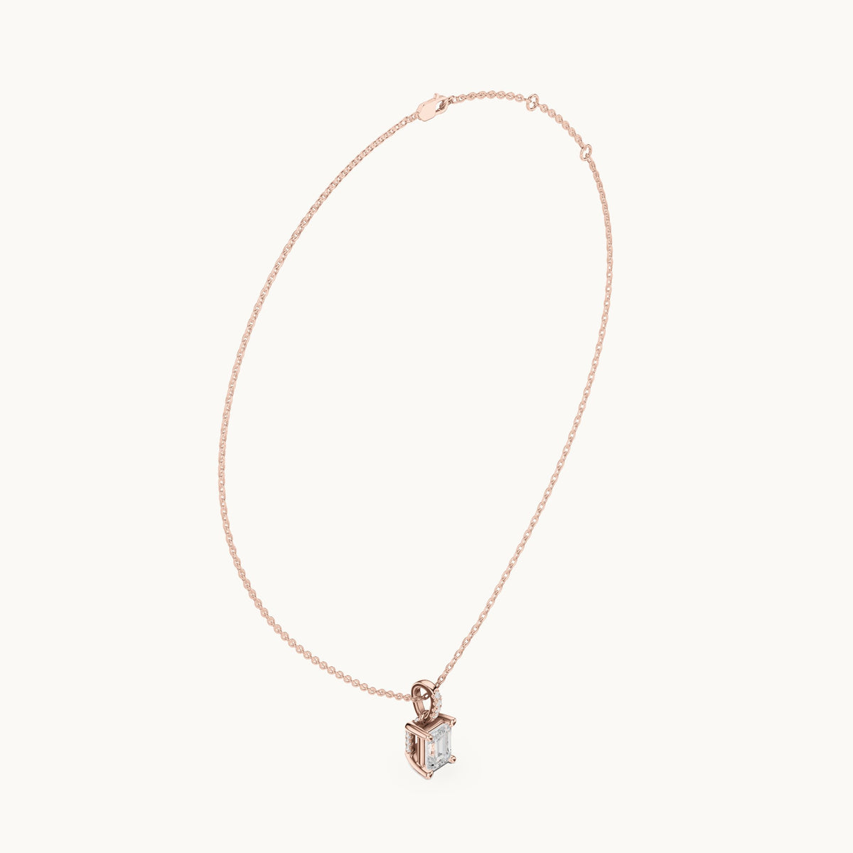 Emerald-cut lab-grown diamond pavé bail solitaire pendant in rose gold, 1.62 CT TW, view 1