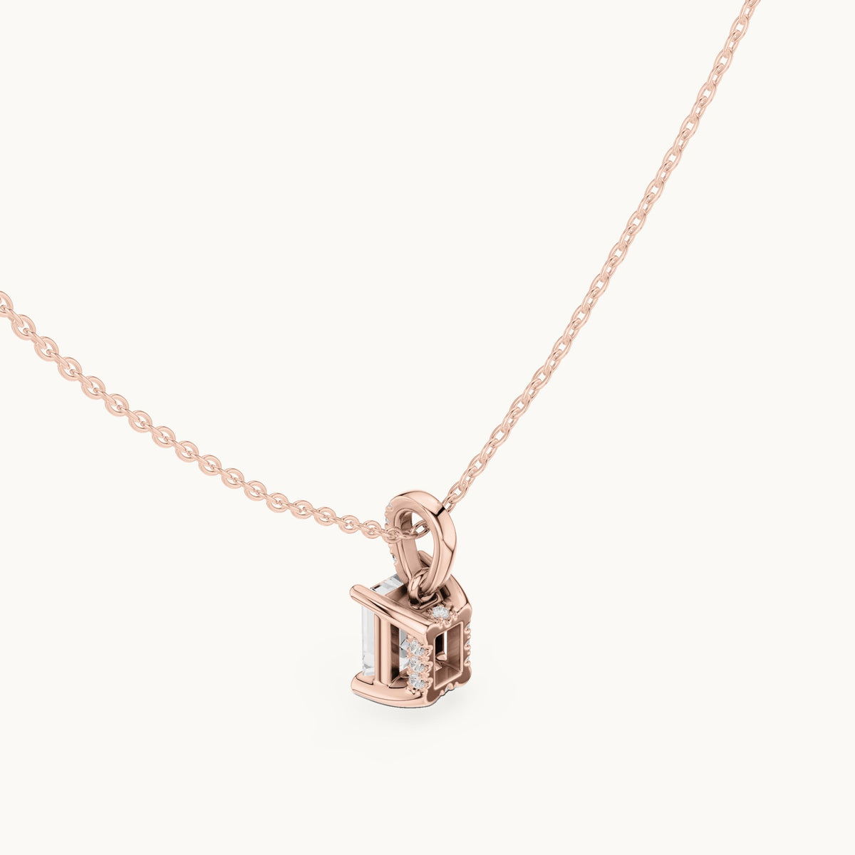 Emerald-cut lab-grown diamond pavé bail solitaire pendant in rose gold, 1.62 CT TW, view 2